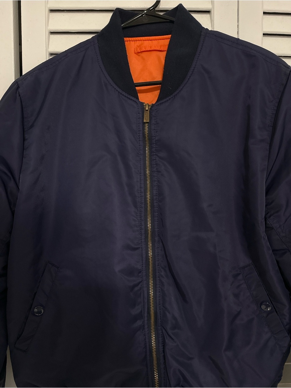 Navy Bomber Jacket with Orange Lining